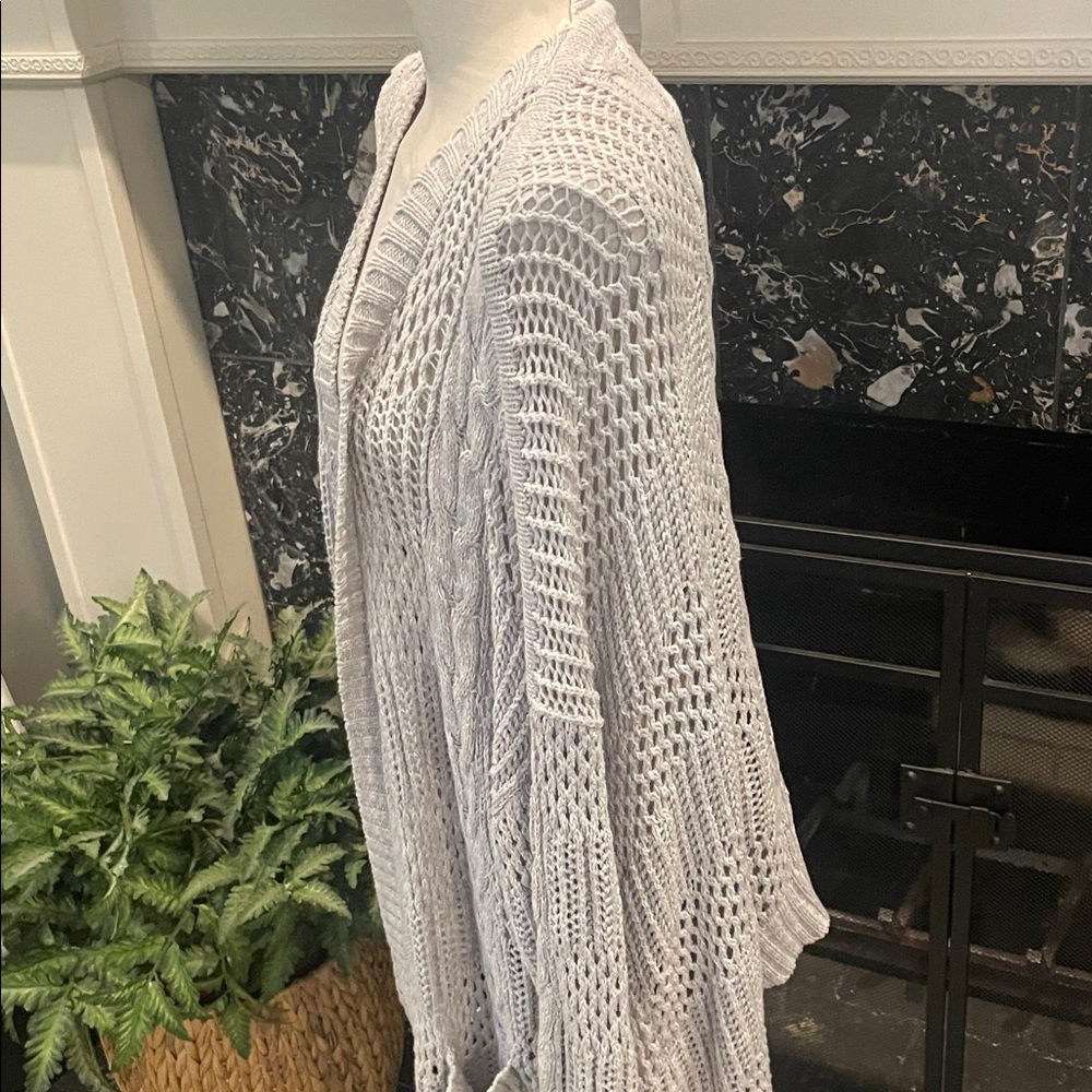 Terra & Sky Light Gray Open Cardigan with Cable Knit - Picture 8 of 10